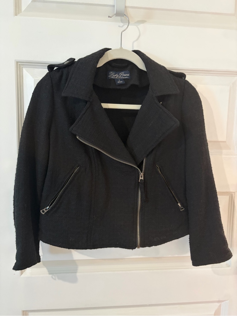 Lucky Brand Black Tweed-Textured Moto Jacket